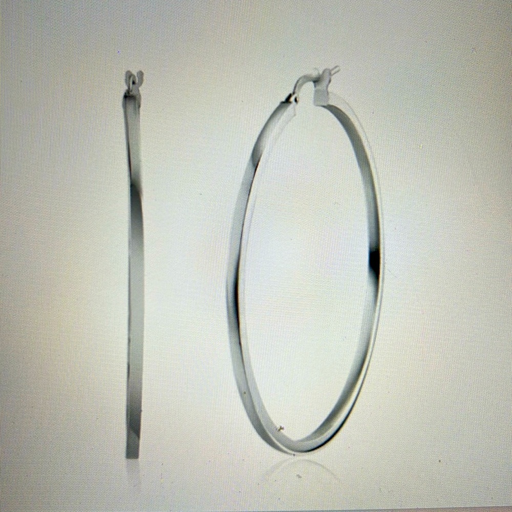 Brand New Silver 925 Rhodium Plated Silver 2 mm Hoop Earrings (50mm)